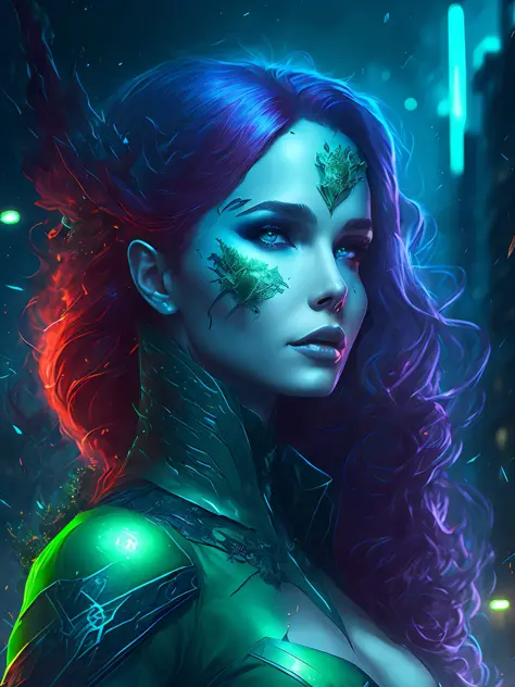 there is a woman with a green mask and green feathers, hyperdetailed fantasy character, detailed matte fantasy portrait, Estilo ...