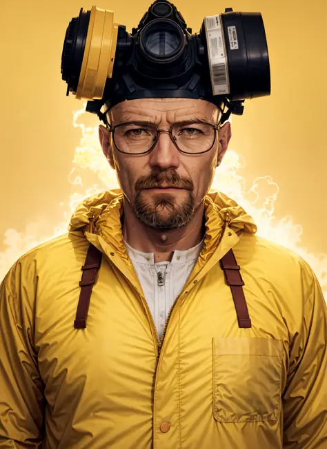 A stunning intricate full colour upper body photo of man wearing glasses, (wearing a yellow lab coat and a gas mask on the head), bald,
epic character composition,
by ilya kuvshinov, alessio albi, nina masic,
sharp focus, natural lighting, subsurface scatt...