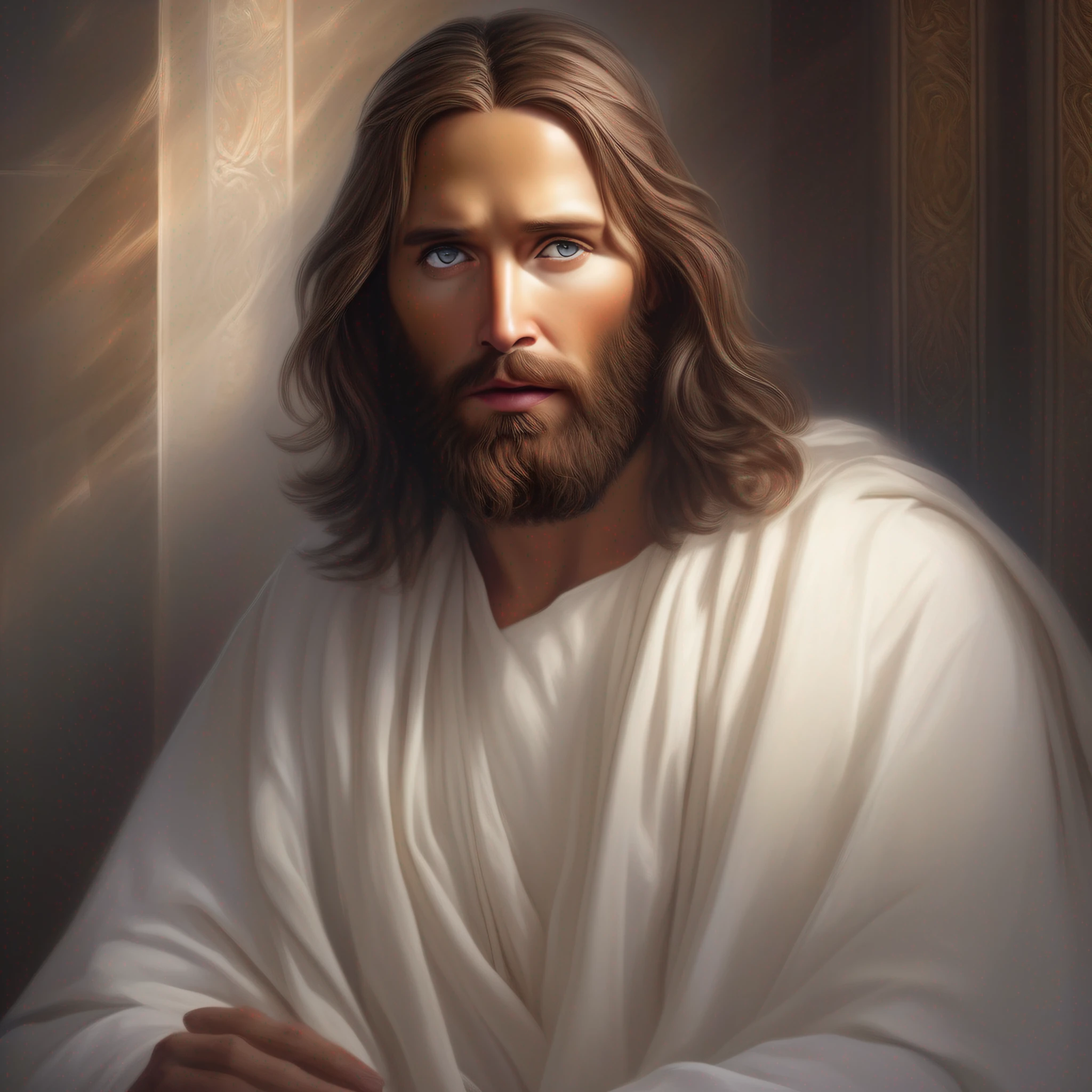 8k portrait of Jesus Christ, with medium beard, (dark brown hair and ...