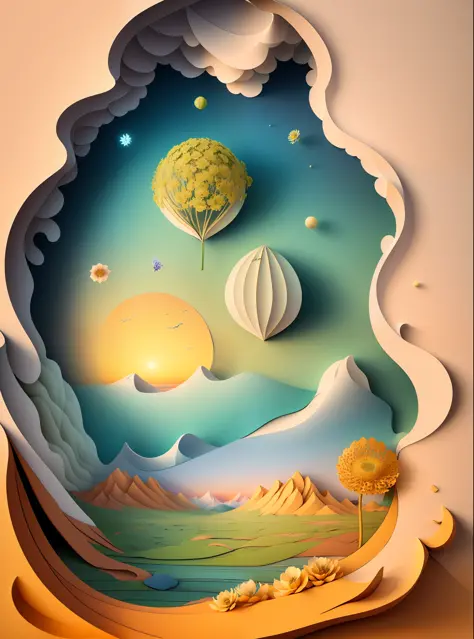 Natural and organic depictions of vast landscapes，Sky and steppe，Kelsang flowers，Clouds，extremely windy，Features earth tones and botanical motifs，Withdraw connections to nature and the environment，Influenced by botanical illustrations or environmental art，softlight,(warm color:1.15),best quality exquisite details,3D rendering