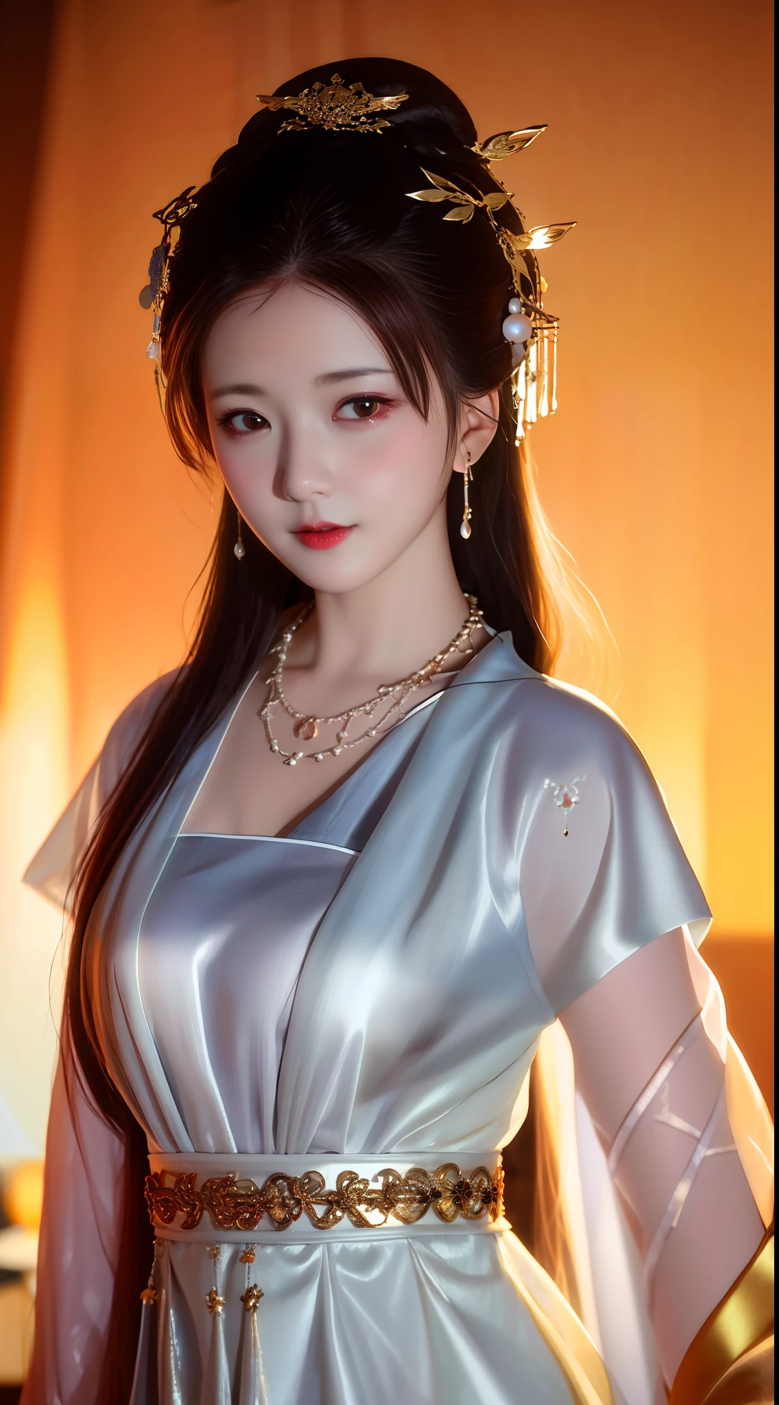 best quality, masterpiece, highres, 1girl, china dress, hair ornament, necklace, jewelry, Beautiful face, upon_body, tyndall effect, photorealistic, dark studio, rim lighting, two tone lighting, (high detailed skin:1.2), 8k uhd, dslr, soft lighting, high quality, volumetric lighting, candid, Photograph, high resolution, 4k, 8k, Bokeh, medium breasts,