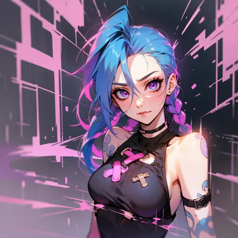 (highres), (absurdres), (best quality), (high quality), (masterpiece), (1boy),, glowing eyes, pink eyes, blue hair, long hair, t...