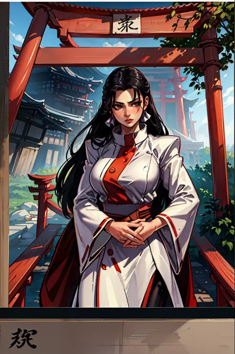 (masterpiece:1.2, best quality), (dinamic lighting) 1lady, solo, long hair, big breasts, hakama, red skirt, (shiny skin:1.2), up...
