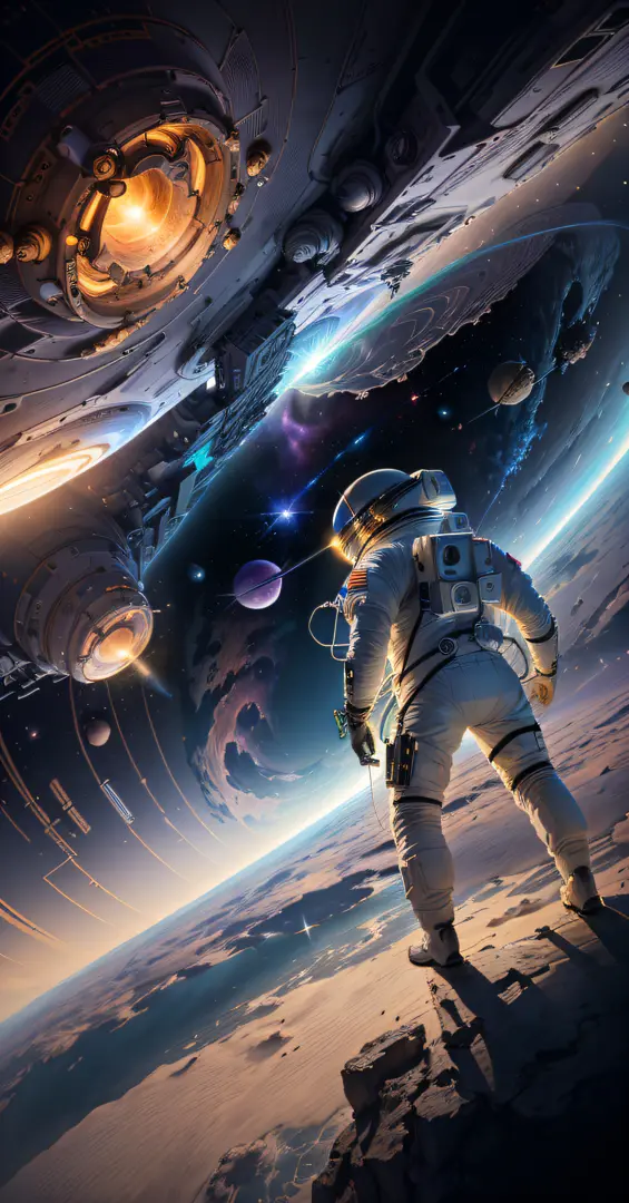 astronaut in outer space with planets in the background, astronaut lost in liminal space, astronaut in space, astronaut in space...