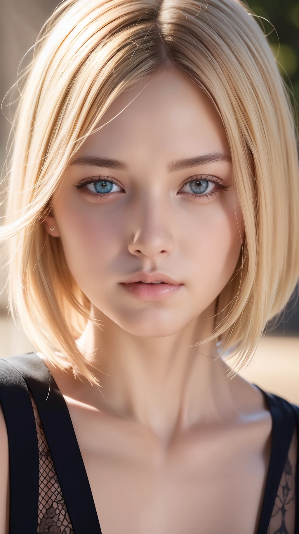 ((best quality)), ((ultra res)), ((photorealistic)), (intricate details), 1, blonde hair, perfect face, make up:1.5, light on face, face detail, short hair,