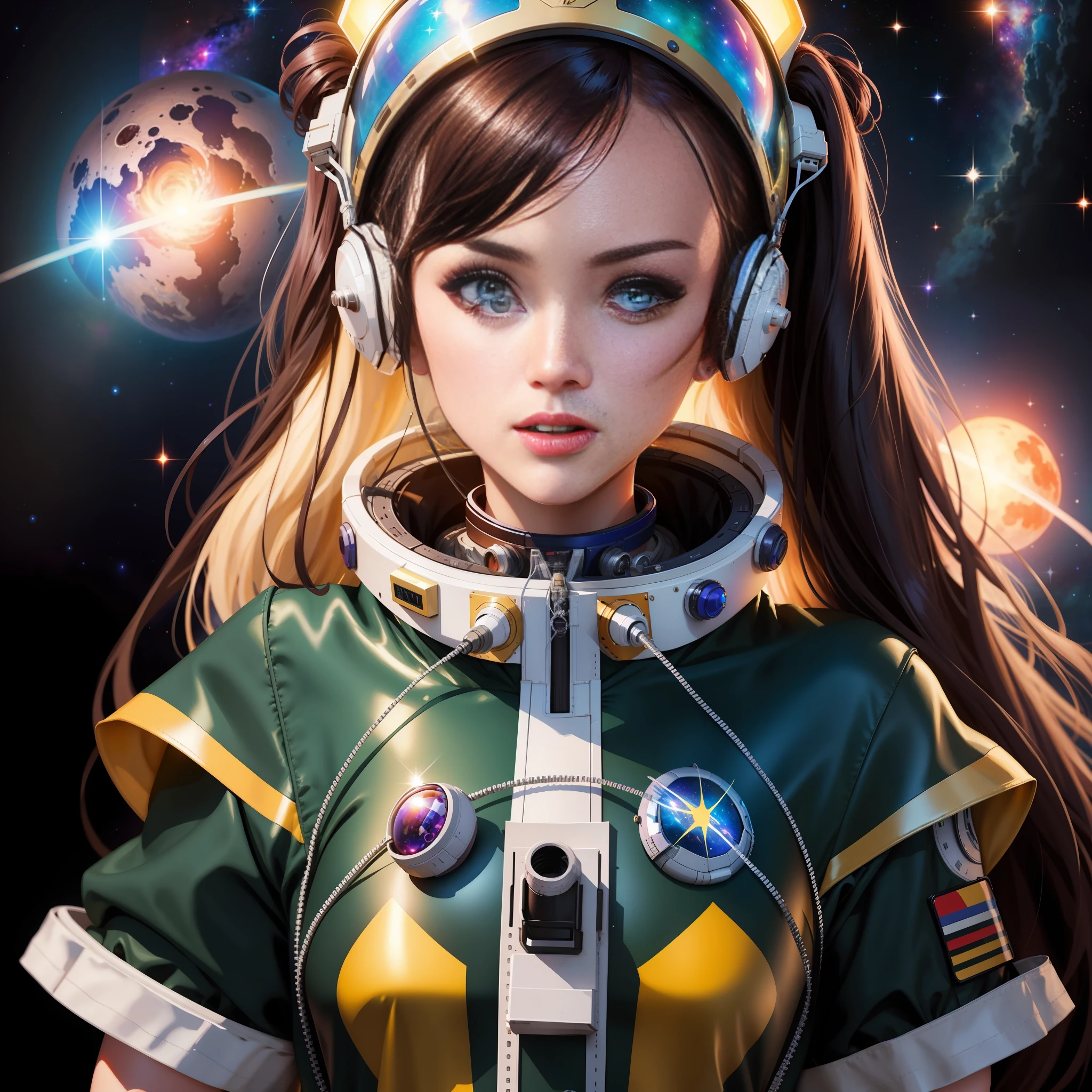 there is a woman in a space suit with a helmet on, portrait anime space cadet girl, Artgerm JSC, girl in space, Artgerm Julie Bell Beeple, inspired by Jules Chéret, Artgerm e Atey Ghailan, Wojtek FUS, Retrato Armored Astronauta Menina, bela arte digital, Ross Tran 8 K, arte wlop