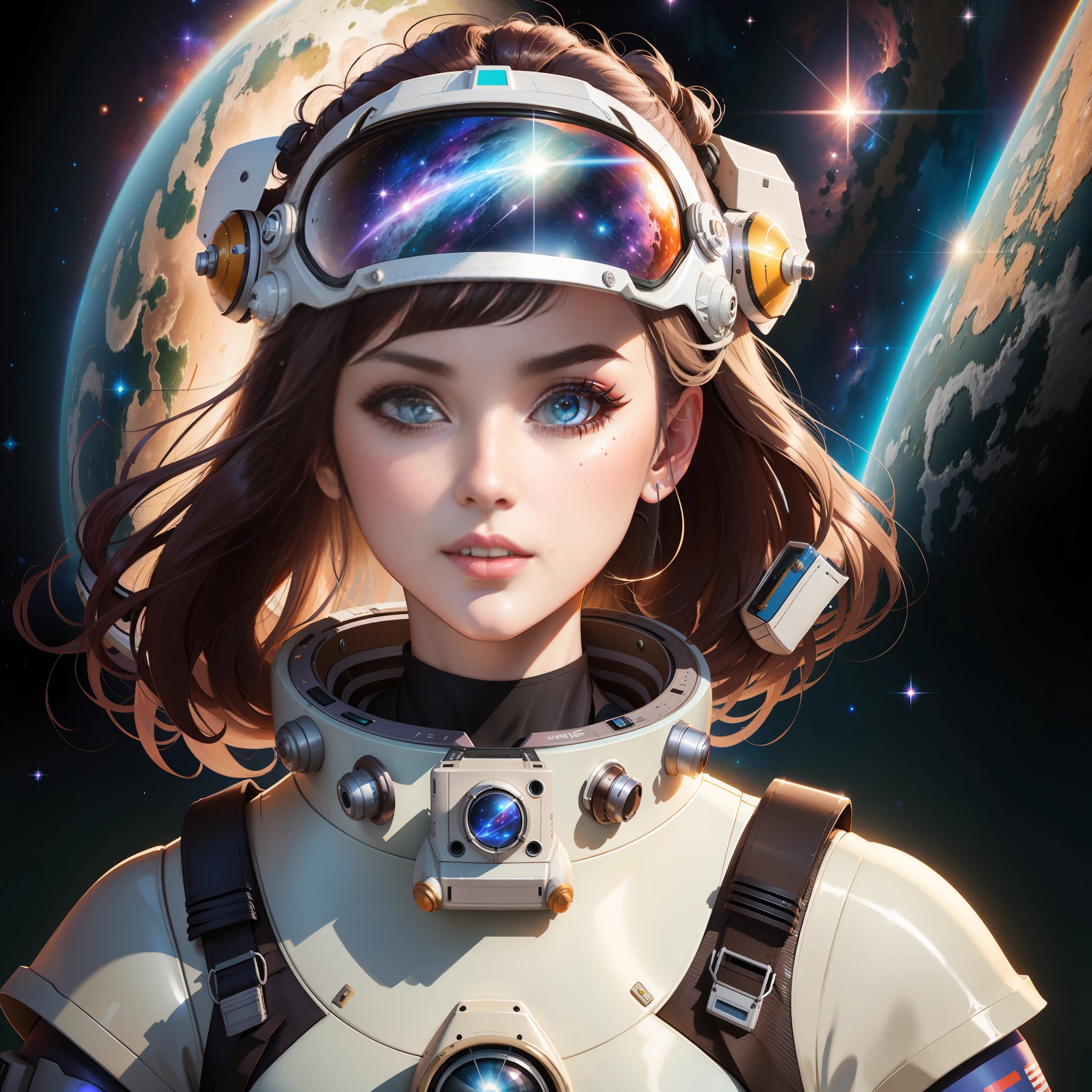 there is a woman in a space suit with a helmet on, portrait anime space cadet girl, Artgerm JSC, girl in space, Artgerm Julie Bell Beeple, inspired by Jules Chéret, Artgerm e Atey Ghailan, Wojtek FUS, Retrato Armored Astronauta Menina, bela arte digital, Ross Tran 8 K, arte wlop