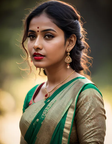 photo of a sexy bengali woman, curvy body, cleavage show, chubby cheeks ...