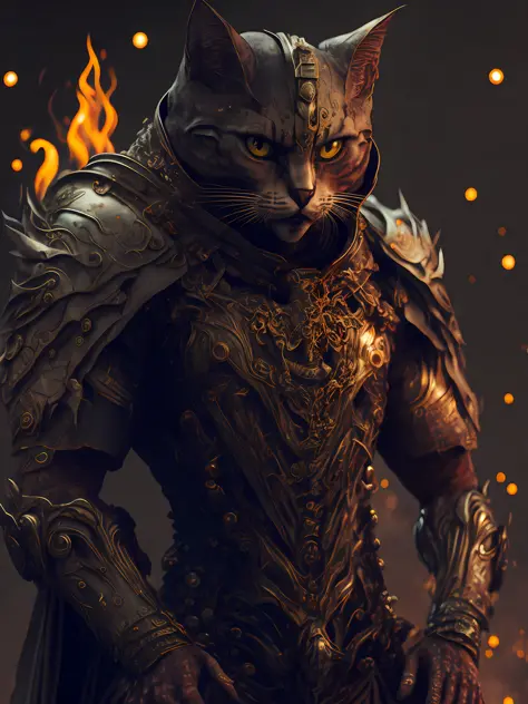 angry cat god, closeup, steampunk, strong, muscular, cyberpunk cybernetic armor, artstation illustrators, intricate details, face, full body portrait, illustration, UHD, 4K hyper realistic, enigmatic, highly detailed, sharp focus, professional, 8k UHD , ci...