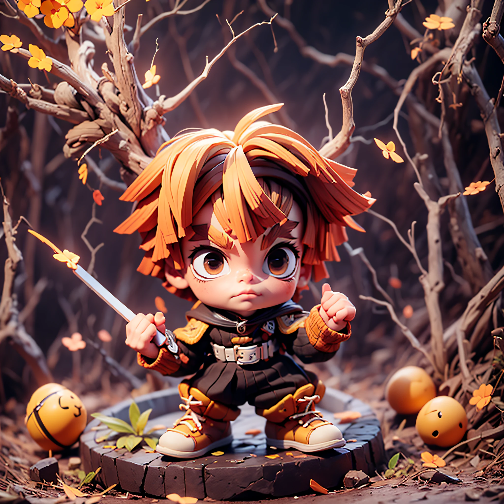 Demon Slayer,Chibi,Mini,Realistic,Effect Lightning, fundo da cerejeira,..3d,