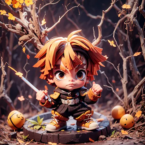 demon slayer,chibi,mini,realistic,effect lightning, fundo da cerejeira,..3d,