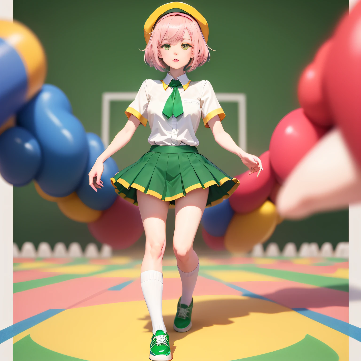 7th_anime_v3_A-fp16 / kl-f8-anime2 / DPM++ 2M Karras / 15 steps / 512x768
Prompt: a cute girl, white shirt with green tie, red shoes, blue hair, yellow eyes, pink skirt
Negative Prompt: (low quality, worst quality:1.4), nsfw
Target tokens: white, green, red, blue, yellow, pink