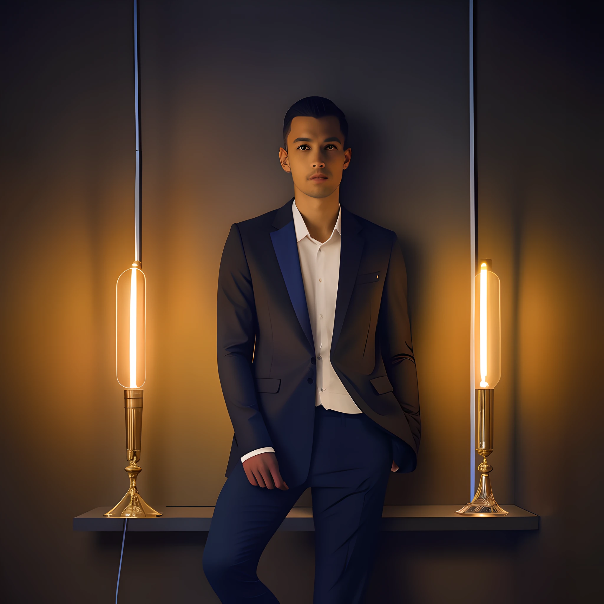 Close portrait of elegant [undercucho] person in tailored suit- futurist style,terylene(Polyester)Material，Notch lapels ，Single-breasted，Black fabric，intricate baroque detial, Elegant, Glowing lights, Highly detailed, Digital painting, art stations, concept arts, Smooth, Sharp focus, illustration, art by wlop, mars ravelo and greg rutkowski
(High Detail Skins:1.2), 8K  UHD, DSLR, Soft lighting, High quality, Film grain, Fujifilm XT3  mix4 
male model, Black suit, alluring, Florence, Office meeting scene, night, bokeh, Depth of field, (Upper body:1.0), Best quality, Intricate details, Detailed eyes, Masterpiece, Film grain, 2077, kodakchrome, flashlight