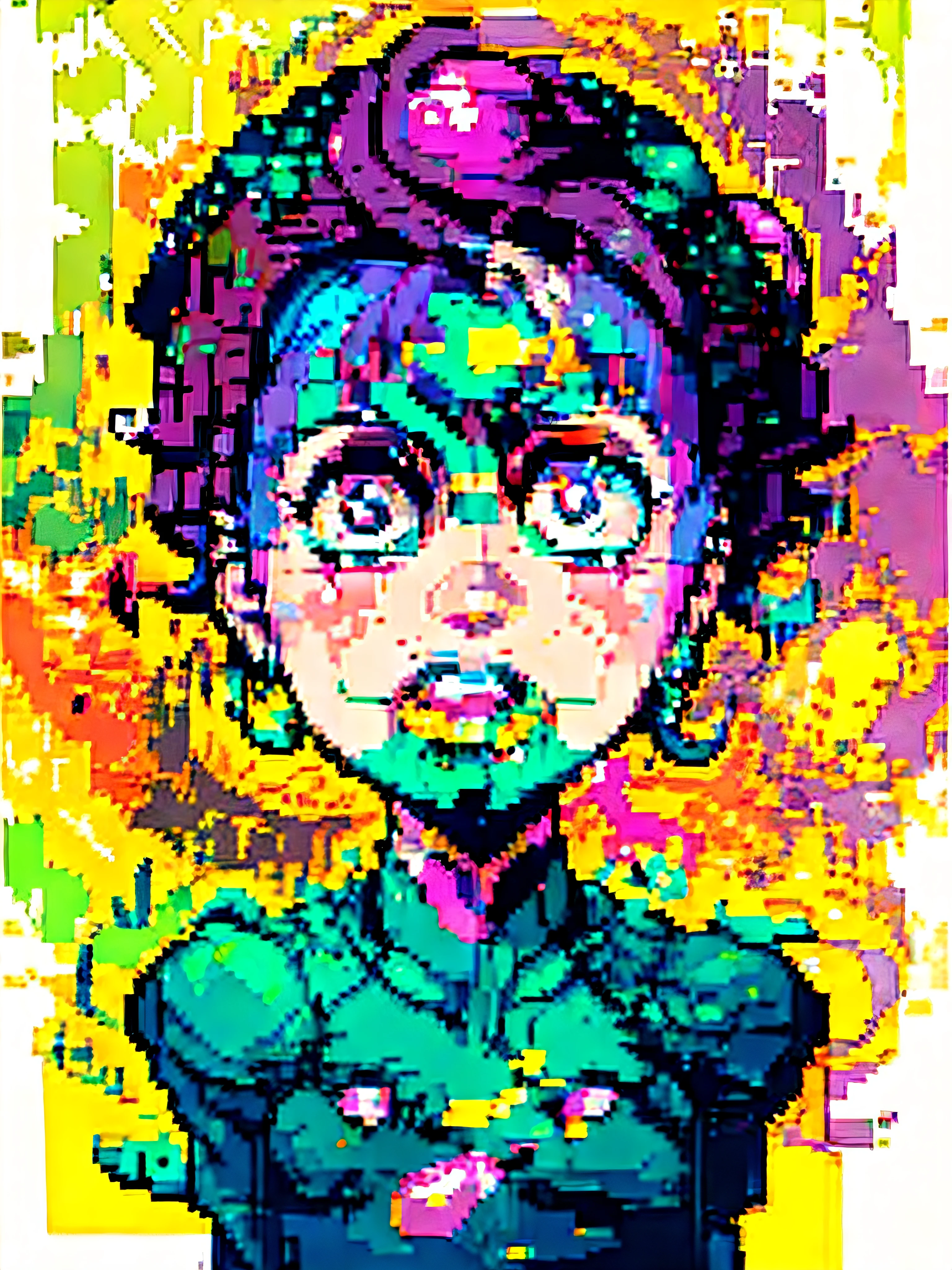 A pixel art of a woman with a green dress and purple hair - SeaArt AI