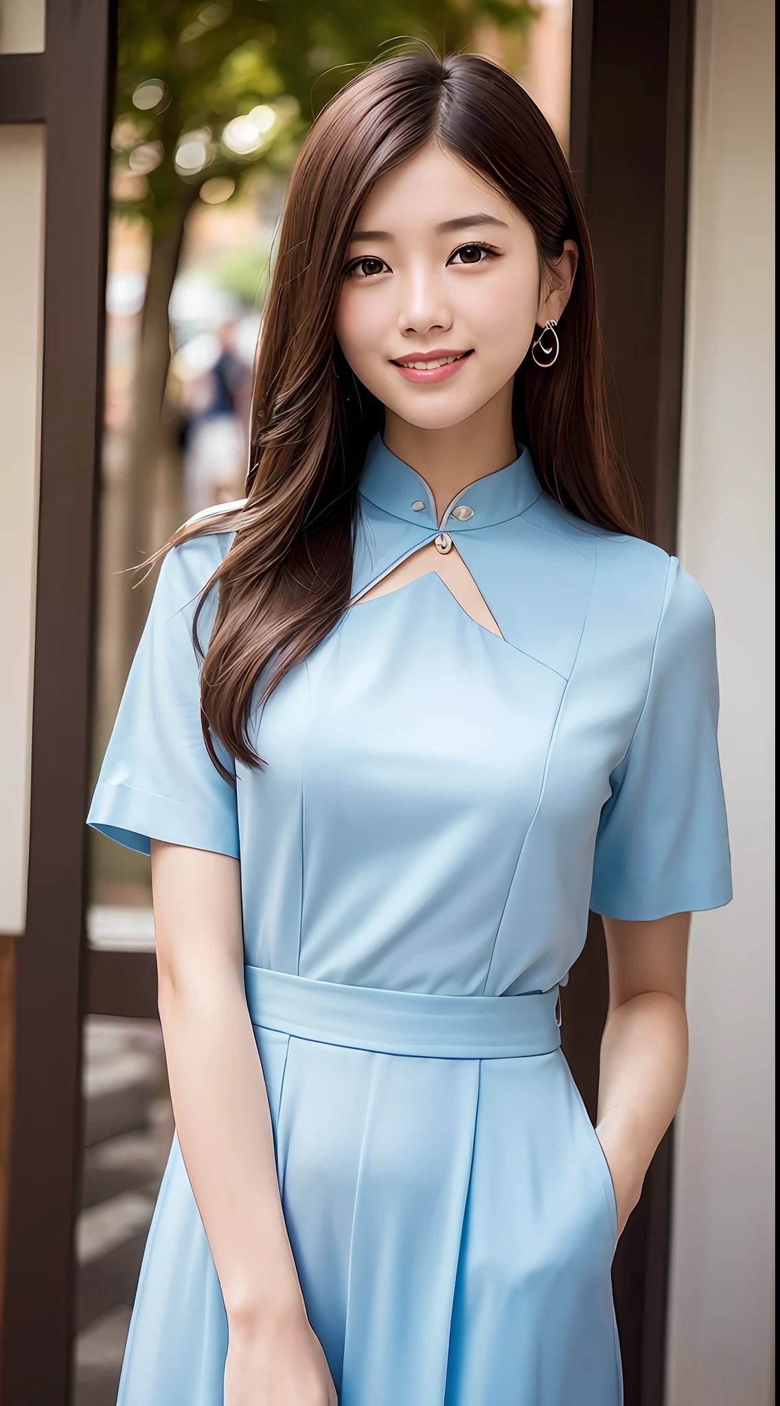 1filles、Personne japonaise、de belles personnes、Cheongsam rouge、regarder la vue、Sourires(Sourires:1.15)、poitrine moyenne、beauxyeux détaillés、soleil、cheveux longs(cheveux longs:1.4)、(8k、qualité maximale、chef-d&#39;œuvre:1.2)、(Réaliste、pphotoréaliste:1.37)、ultra-détail、cow-boy＋pantalon