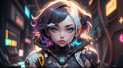 ((melhor qualidade)), ((obra-prima)), (detalhado: 1.4), ....3d, uma imagem de uma linda mulher cyberpunk com cabelo grosso e vol...