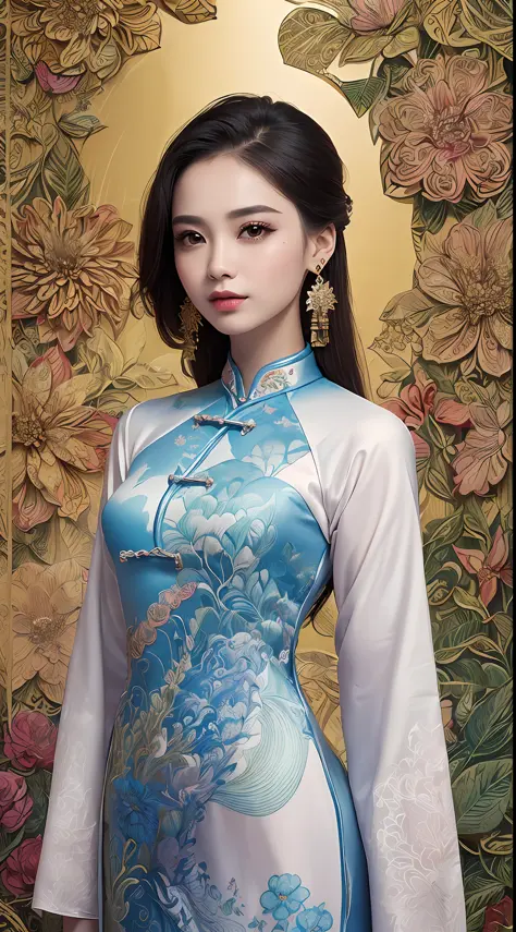 (masterpiece, top quality, best quality, official art, beautiful and aesthetic:1.2), (a beautiful girl in vintage aodai:1.3), ex...