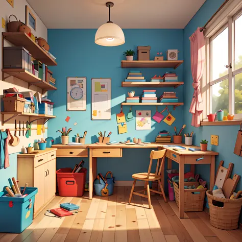 a garage converted into a creative and safe space designed for children to explore their imagination and develop practical skill...