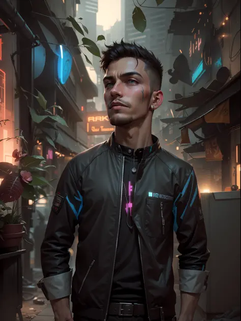 Cyberpunk background handsome boy realistic face 4k