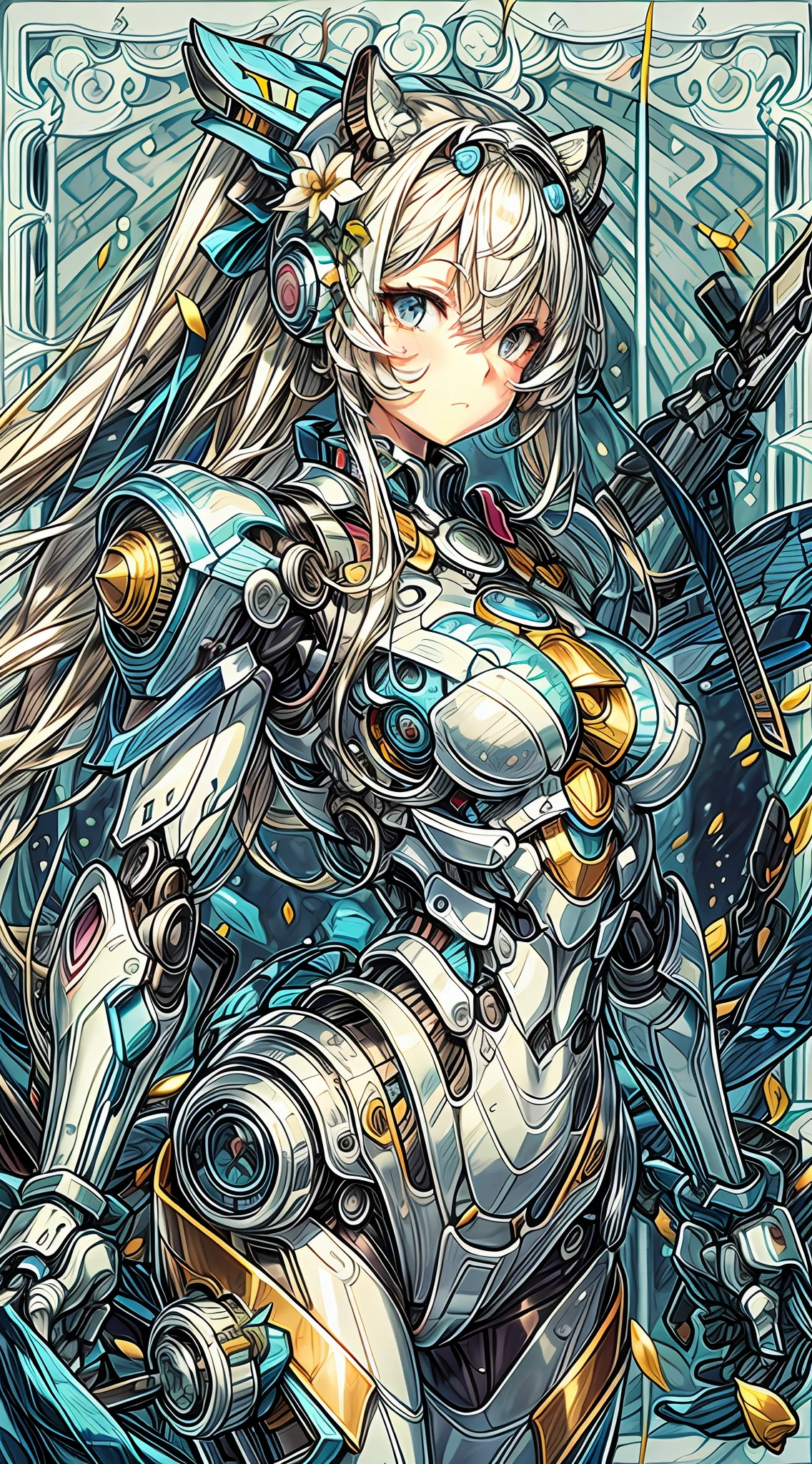 (Best quality),Masterpiece, An extremely delicate and beautiful girl, Extremely detailed, Amazing, finelydetail, officlal art, Ultra-detailed, high resolutions, a girl standing in front of the tiger, (Taoist), Beautiful detailed girl, light on face, withouth People, Floating blonde hair, mechamusume, mechanical mecha, Water, Mecha all, Pink Mecha, Honey Mecha, Mechanically,Burning cities, broken streets, ruins,moyou,horizon,(Full body:0.8),Upper Bust_Body,Cyborg,Taoist,Flower,Dragon ear,bathygosaurus，tarot，