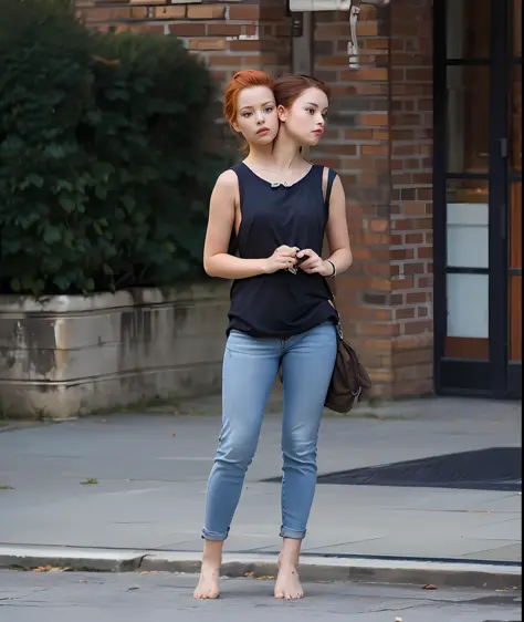 Emma Watson, very tight jeans, light jeans, in street, bag on hand