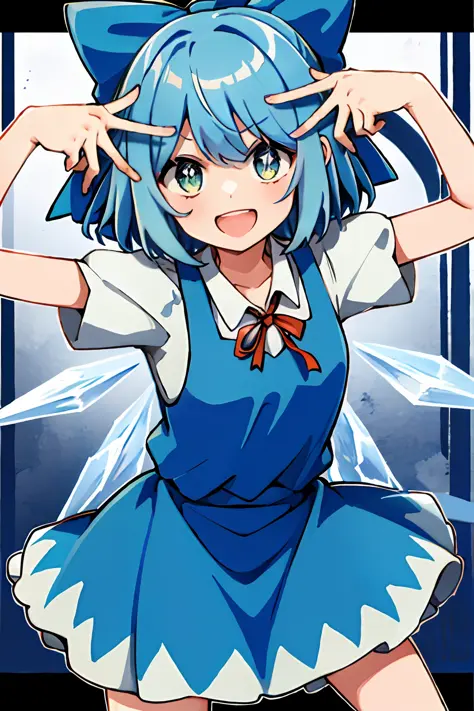 ai's pose， 1girls，cirno