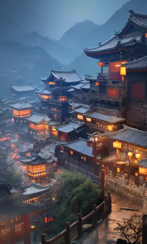 Ancient China+Tang dynasty+mountain peak+rivers+night+full moon+fireflys+Stone+The ultra-Realistically+CG rendering+Cinematic 8K