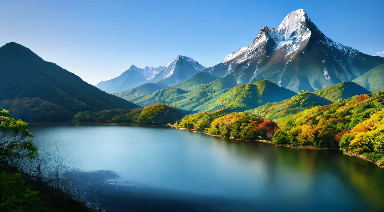 A beautiful Korean mountain and lake, (masterpiece), (portrait), (raw photo), (highly detailed CG unity 8k wallpaper) intricate, sharp focus, dramatic, realistic art