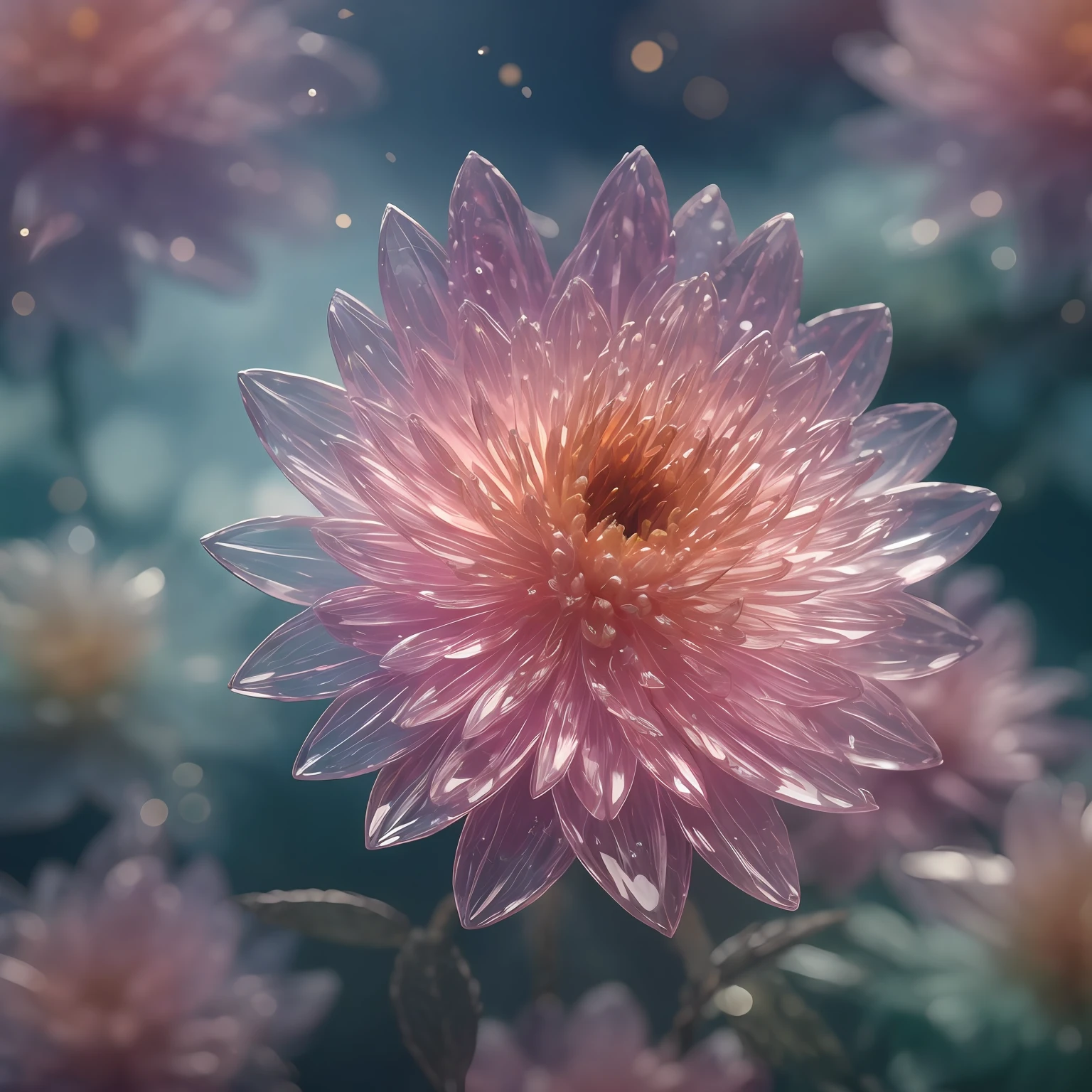 crystal blossom flower,
fantasy, galaxy, transparent, 
shimmering, sparkling, splendid, colorful, 
magical photography, dramatic lighting, photo realism, ultra-detailed, 4k, Depth of field, High-resolution