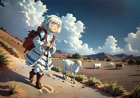 Under the blue sky and white clouds，There was a little girl herding sheep