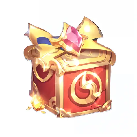 There is a golden gift box，It has a pink bow and a golden ribbon, Unknown, fanbox, fantasy game spell icon, loot box, magic spell icon, magic item, author：Master of Han Chinese, front of the treasure box, presenting magic gem, random detail, mystique, litt...