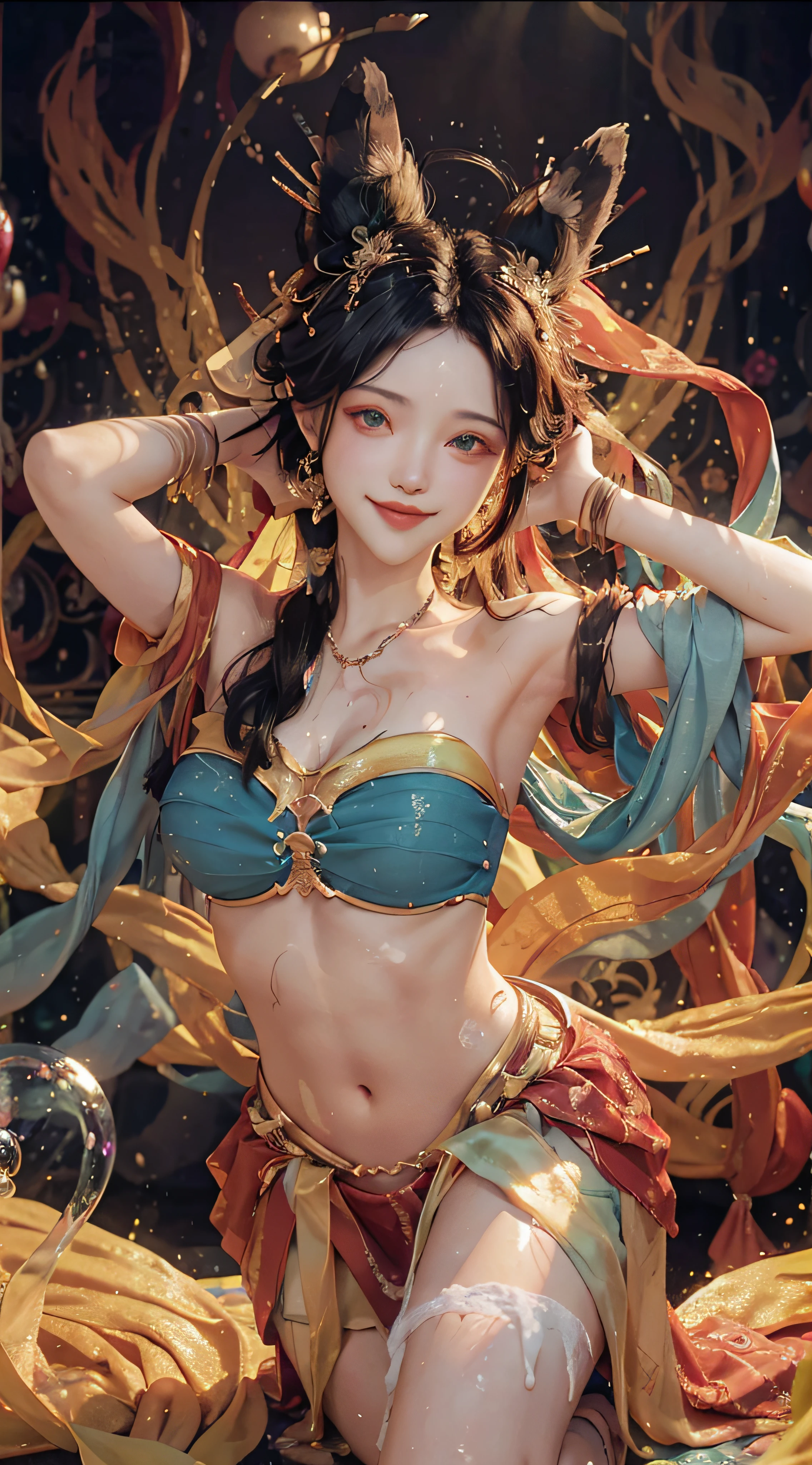 A close up of a woman in a bikini top and a headpiece - SeaArt AI