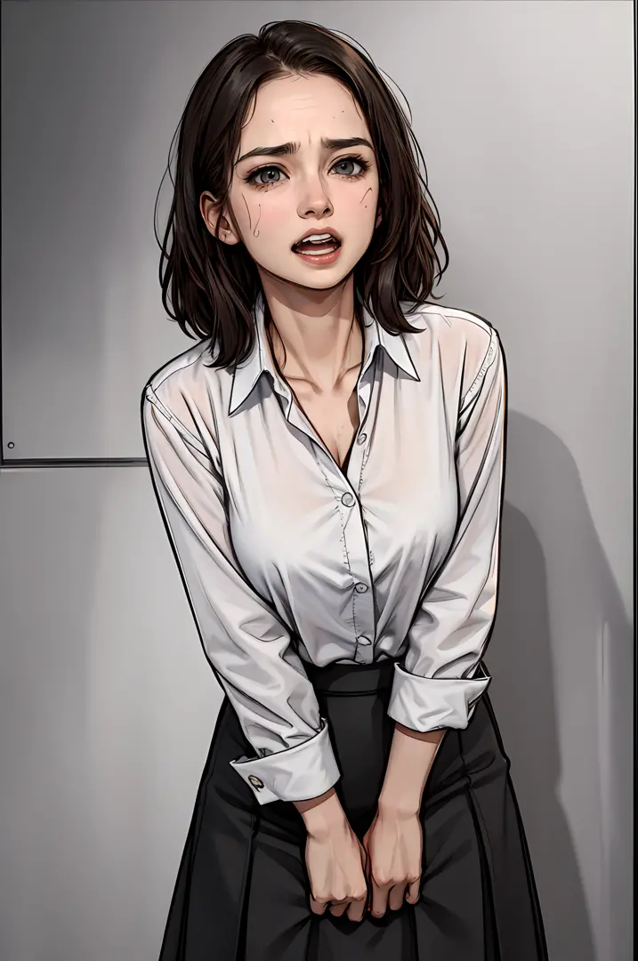 masterpiece, best quality, highres, 1girl, urgetopee, white shirt, plated skirt, hips, beautiful face , street, solo, ultra deta...