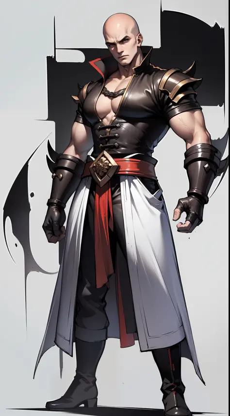 A man、Strong body、Super strong muscles、Fierce gaze，bald head，full - body，white background，Xianxia，Hanfu，Loose robe，high detaild，sketch，Denoising，Cinematic grade，white background，Ultra-high resolution，best shadow，Sharp focus，The Masterpiece，（Very detailed C...