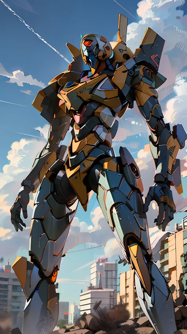 ((eva 00), evagod:1.1), evagenlion, Concept Design, sci-fic character design, SCIENCE FICTION, giant robot, advanced metal and Ceramic Mecha, Accurate EVA 00 head details, high-tech, huge android, (outdoor, sky, clouds), global illumination, edge light, oc...