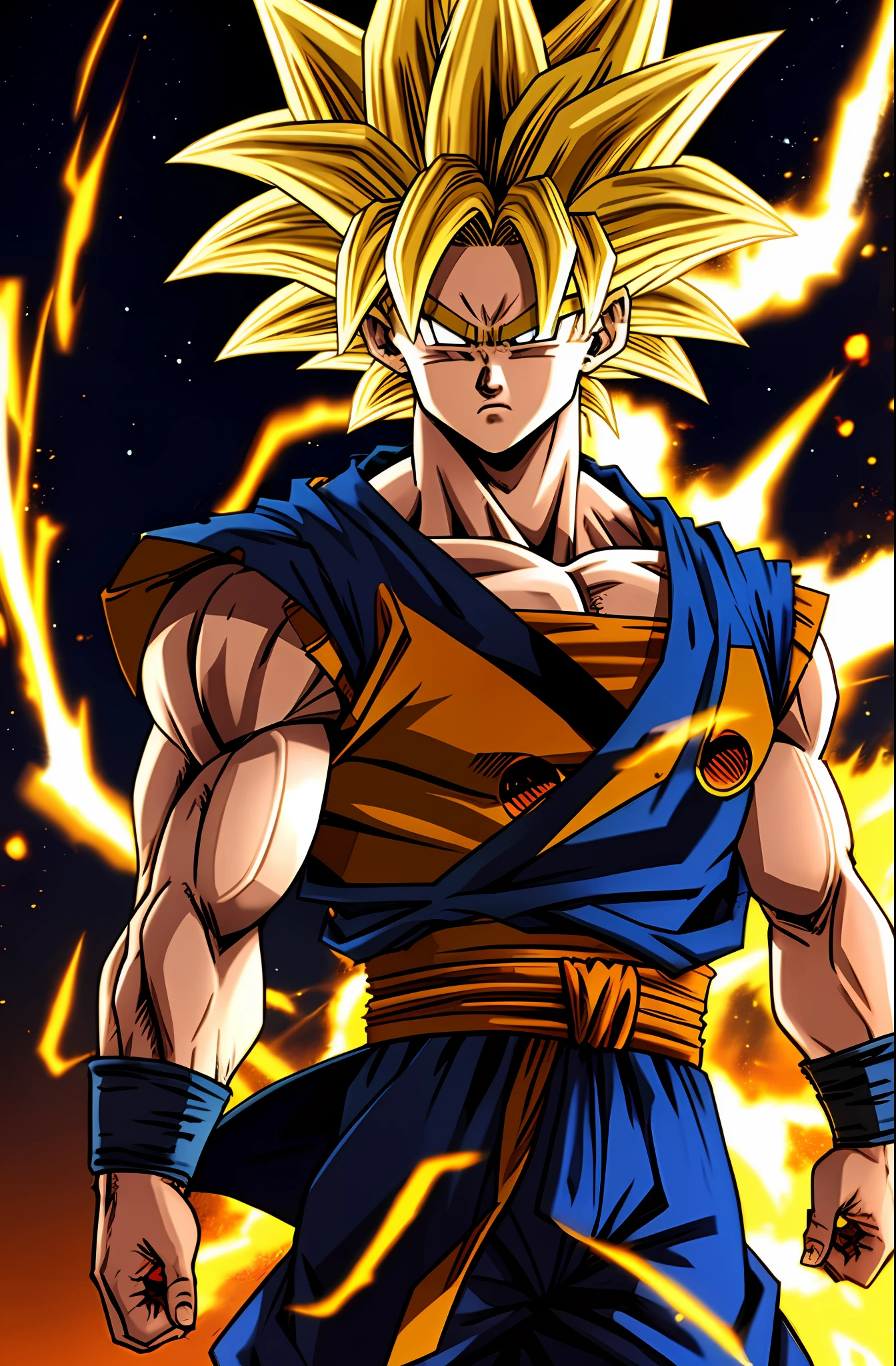 Dragon Ball Son Goku，golden hair，Super Saiyan status，serious，extremely ...