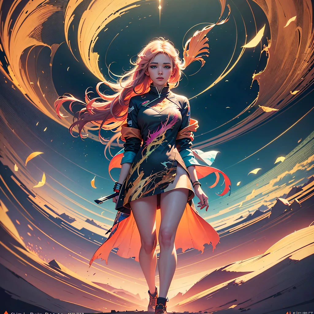 full length body shot,(((ultra warm bright pastel colors))), orange pink white colors, sharp focus, lut, ultra insane high resolution intricate textures, texture indentation, there is a gorgeous girl standing on sand wind in the hair, (((((Charlie Bowater, art by Alena Aenami, art by Albert Bierstadt, art by Carne Griffiths))))), luminism, light placement art, octane render, ultra intricately detailed, ultra maximalism, romanticism, 2.5D Parallax Effect, backlight