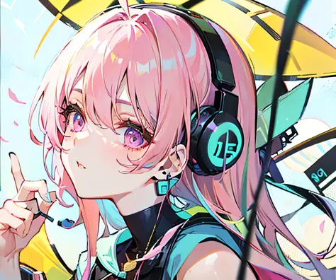 pink-haired，hot chick，Cool girl，earpiece