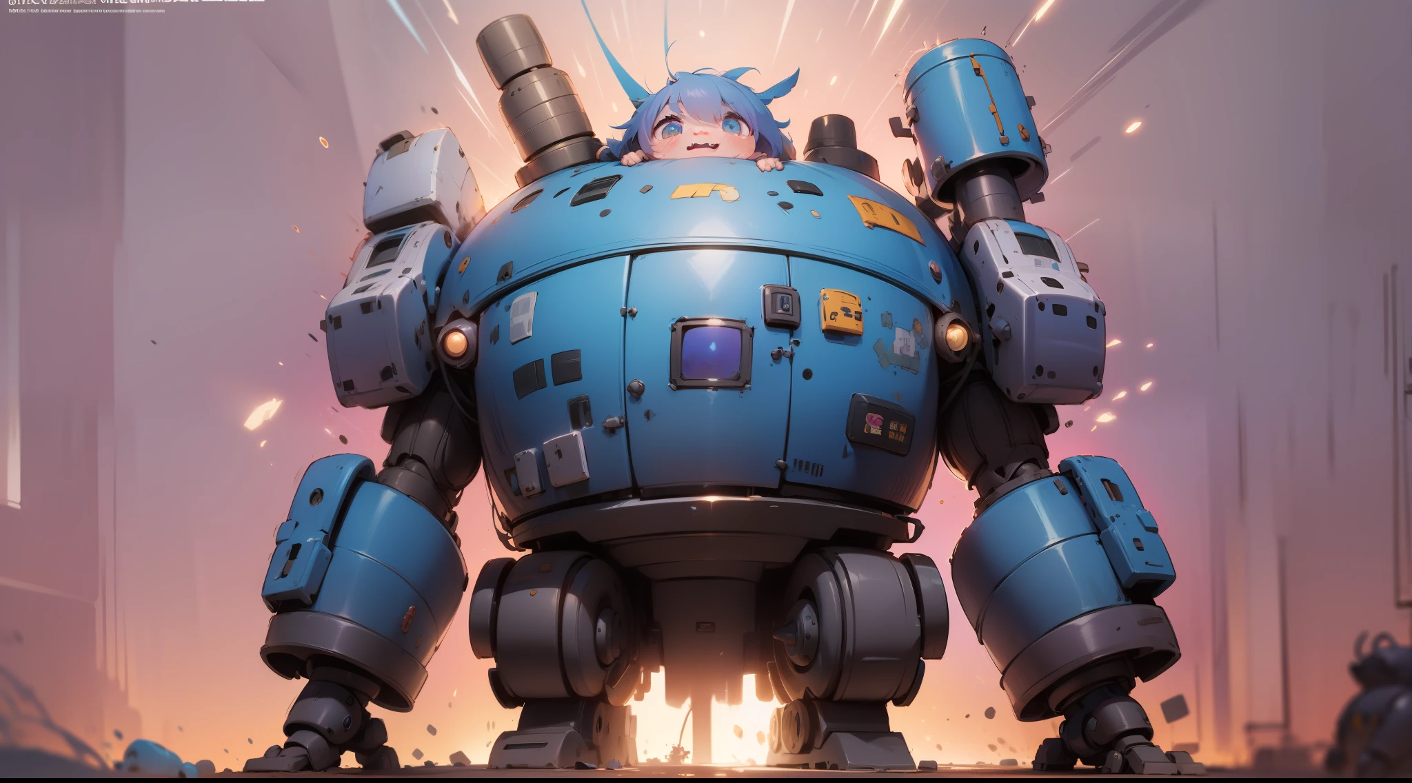 （Digital artwork：1.3）（a sketch：1.1）Octane renders the interior of a cartoon base，Sunset，pink color，enmaided，（（（Obesity，Short and thick，Dumb cute，Humble and cute，Mecha Totoro sat and yawned））），（（Mecha is depicted finely）），（（（ultra fine））），Shoot at 8K resolution，Gasoline liquid，muted colors，splash arts，Blue and purple magic universe，Lithography in intricate details，（Light particles：1.2），（game concept：1.3），（deep of field:1.3),Global illumination,well detailed,Trends on ArtStation，Epic shooting，Cinematic lighting