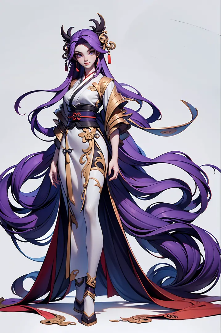 1 woman, full body, white background, xianxia, purple hanfu, high detail, sketch, denoising, cinematic grade, white background, ...