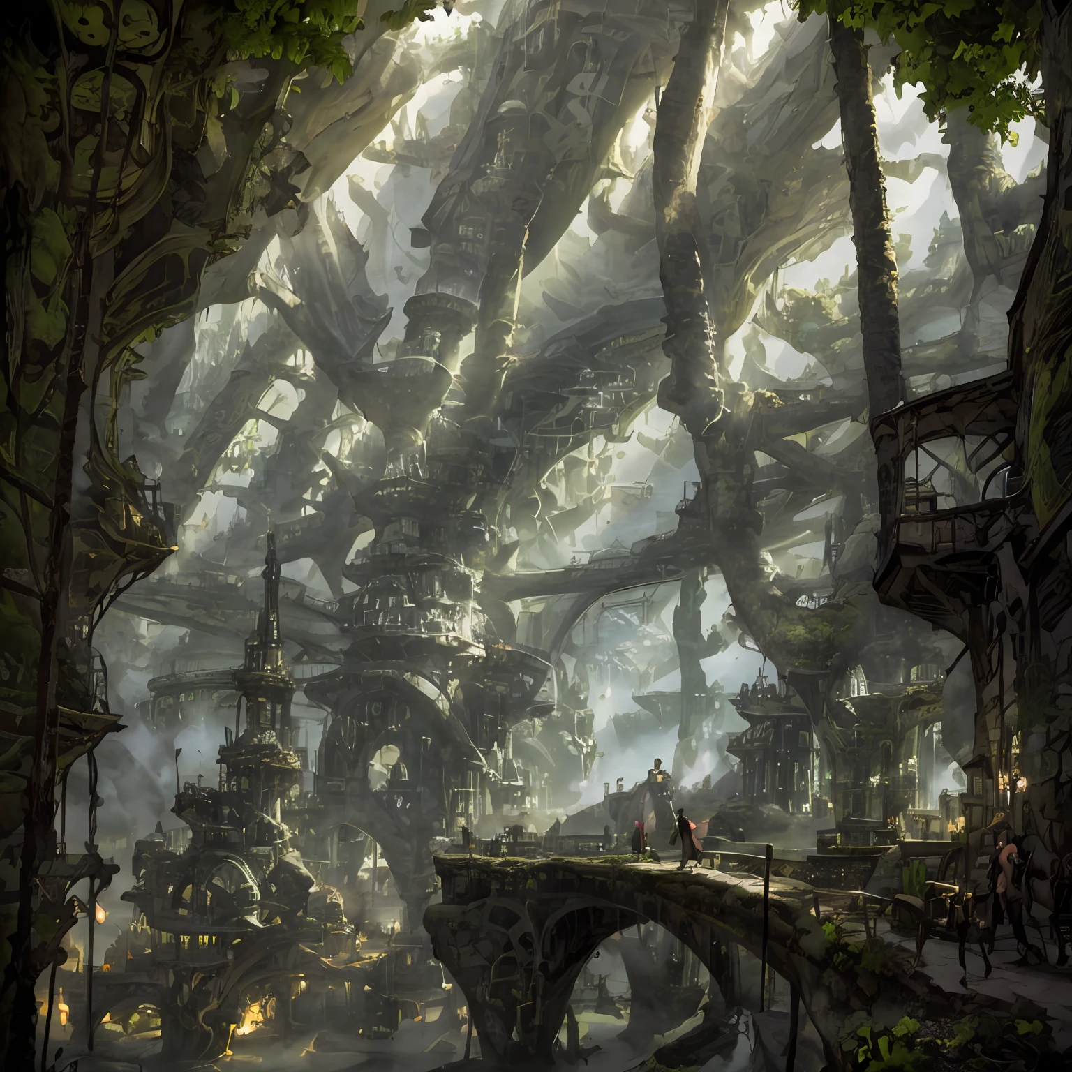 An image depicting a boy exploring a magical place, like an enchanted forest, where he meets his friends. --auto