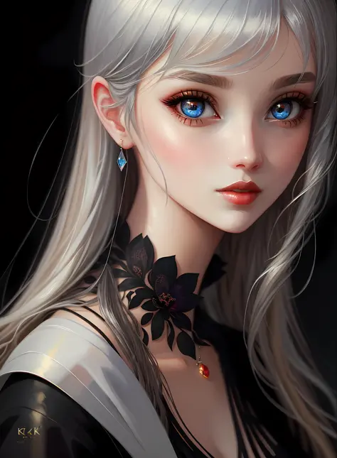 ((best qualiy)), ((The Masterpiece)), ((Realstic)), (full details),anime stile、 (a 1 woman)Close up portrait of cute woman with black hair - silver hair blonde、Beautiful and moisturized eyes like crystal clear glass、Face without makeup、4K high-definition d...