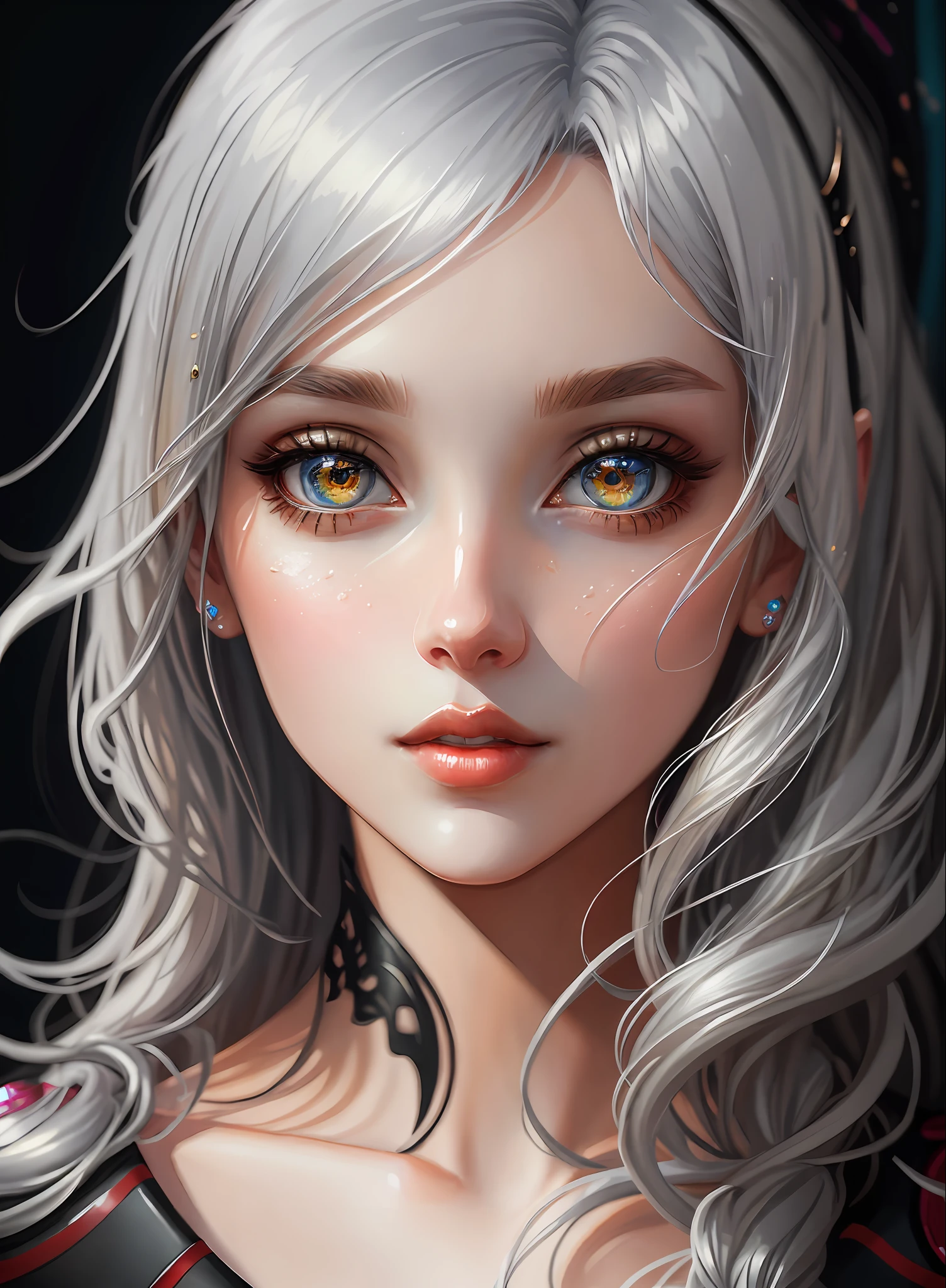((best qualiy)), ((The Masterpiece)), ((Realstic)), (full details),anime stile、 (a 1 woman)Close up portrait of cute woman with black hair silver hair blonde、Beautiful and moisturized eyes like crystal clear glass、Face without makeup、4K high-definition digital art、stunning digital illustration、Stunning 8K artwork、colorfull digital fantasy art、Colorful and bright、Beautiful digital artwork、Colorful Digital Painting、digital anime art、Portrait of beautiful and pretty woman、8K HD Digital Wallpaper Art、digitally painting