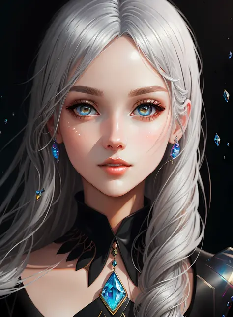 ((best qualiy)), ((The Masterpiece)), ((Realstic)), (full details),anime stile、 (a 1 woman)Close up portrait of cute woman with black hair silver hair blonde、Beautiful and moisturized eyes like crystal clear glass、Face without makeup、4K high-definition dig...