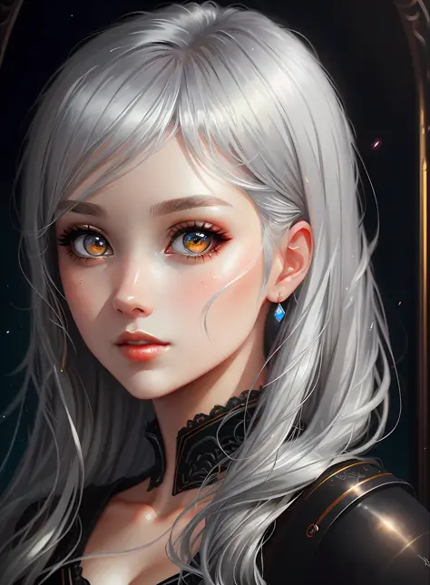 ((best qualiy)), ((The Masterpiece)), ((Realstic)), (full details),anime stile、 (a 1 woman)Close up portrait of cute woman with black hair silver hair blonde、Beautiful and moisturized eyes like crystal clear glass、Face without makeup、4K high-definition dig...