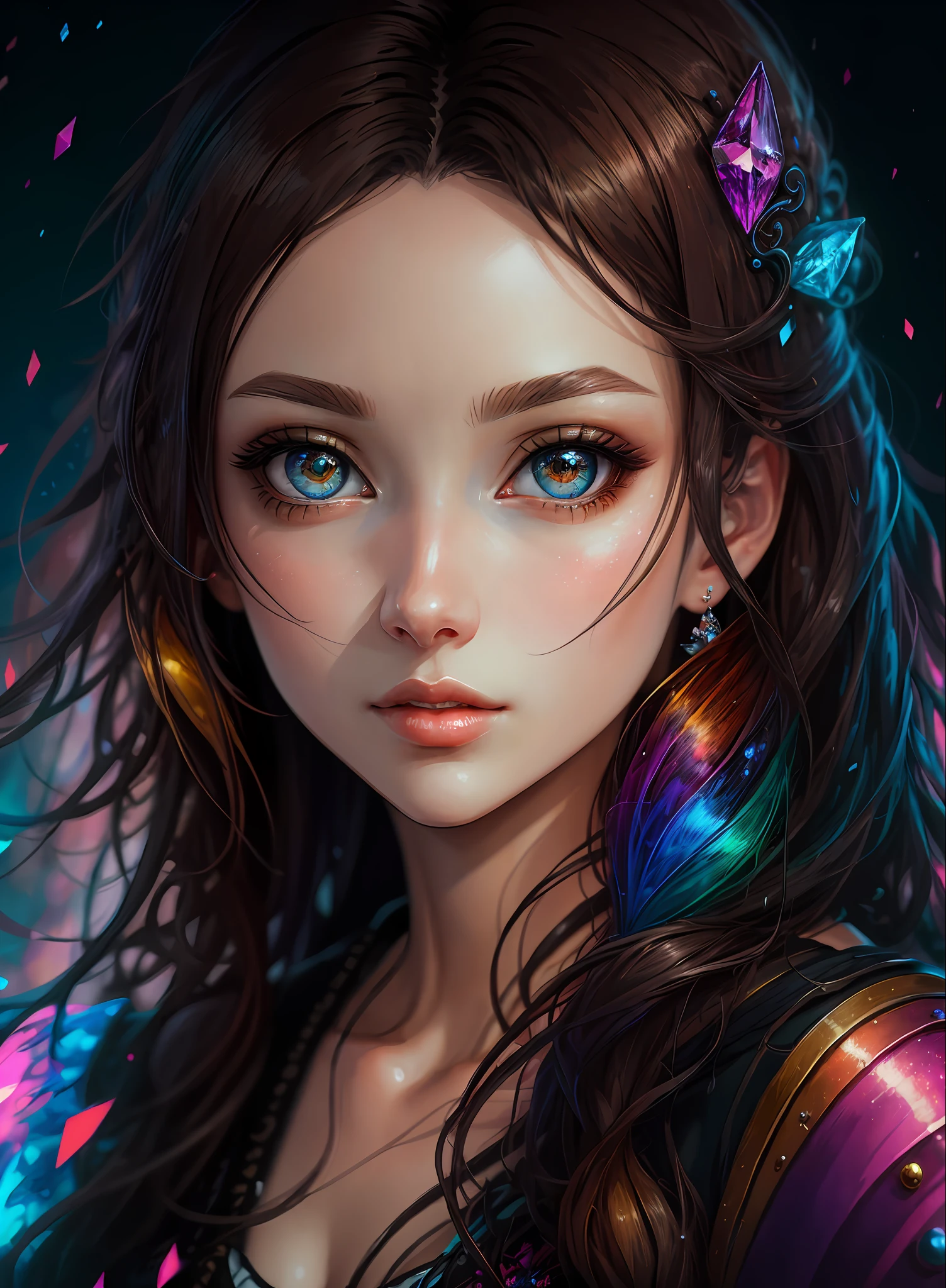 A girl with long hair and blue eyes is wearing a purple dress - SeaArt AI