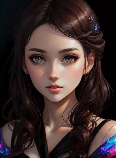 ((best qualiy)), ((The Masterpiece)), ((Realstic)), (full details),anime stile、 (a 1 woman)Close up portrait of cute woman with dark hair、Beautiful and moisturized eyes like crystal clear glass、Face without makeup、4K high-definition digital art、stunning di...