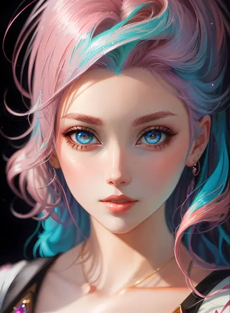 ((best qualiy)), ((The Masterpiece)), ((Realstic)), (full details),anime stile、 (a 1 woman)Close up portrait of cute woman with pink hair、Beautiful and moisturized eyes like crystal clear glass、Face without makeup、4K high-definition digital art、stunning di...