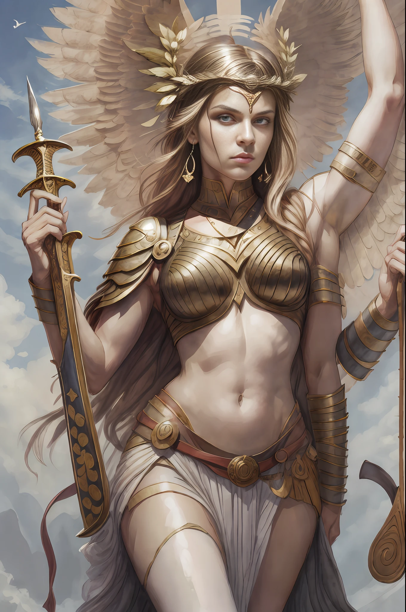 Богиня Ника, лавровый венок, меч в правой руке, поза победы, Гора Олимп --auto --s2