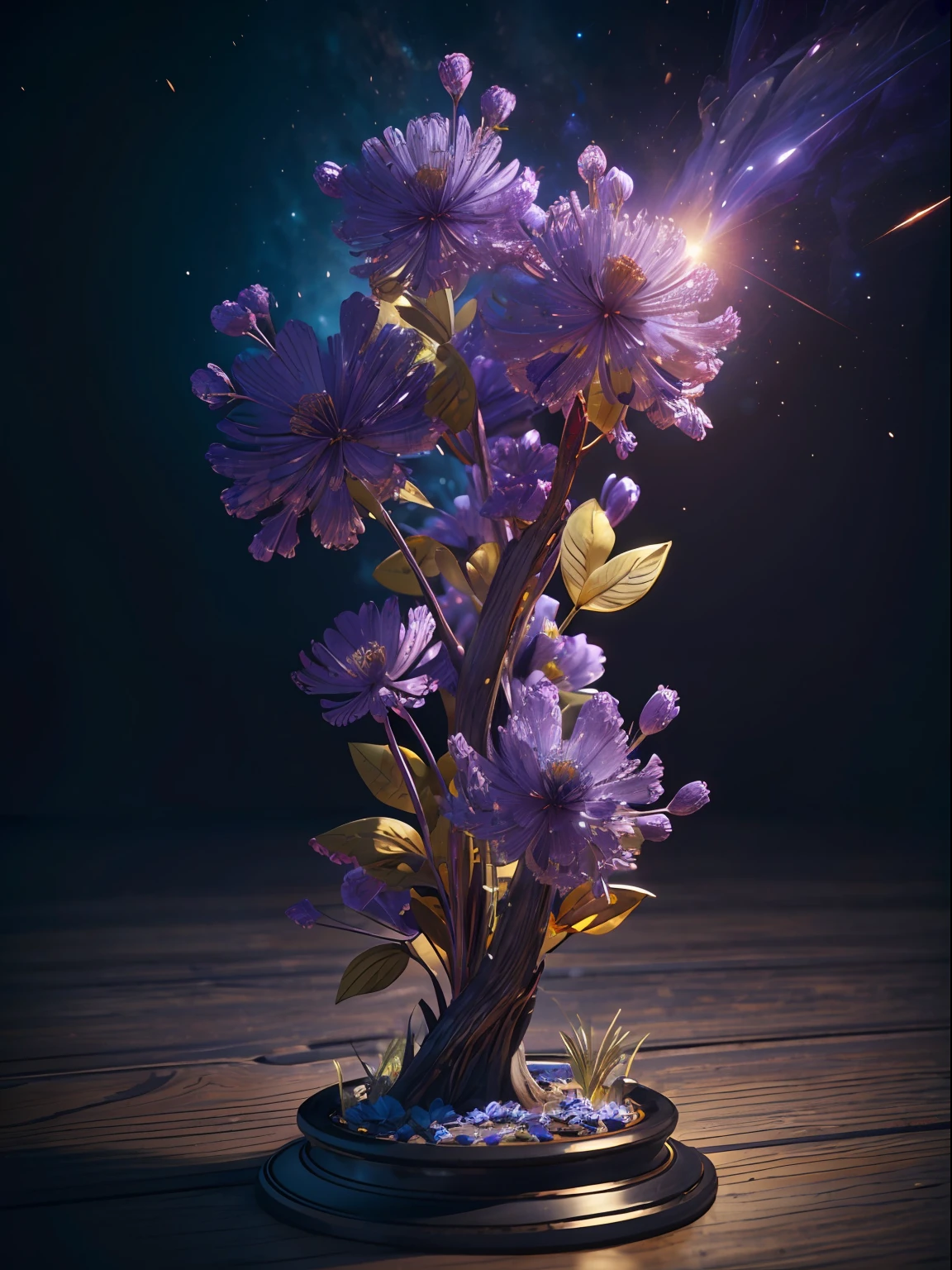 Incredible and spectacular scenes, ((high quality)), ((detailed)), ((fantasy)), "purple plasma body, realistic, best quality, 4K, flowers trapped in blisters at the top realistic, full body portrait", image quality (3D rendering effect) , exquisite details,